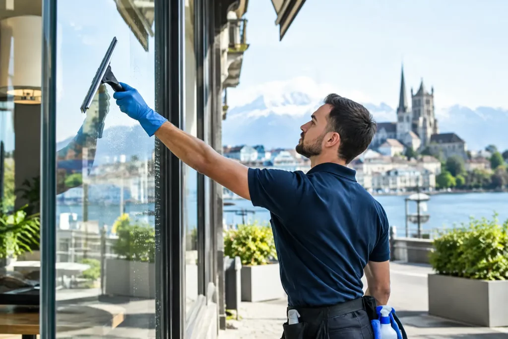 Nettoyage de vitrines de commerce à Lausanne